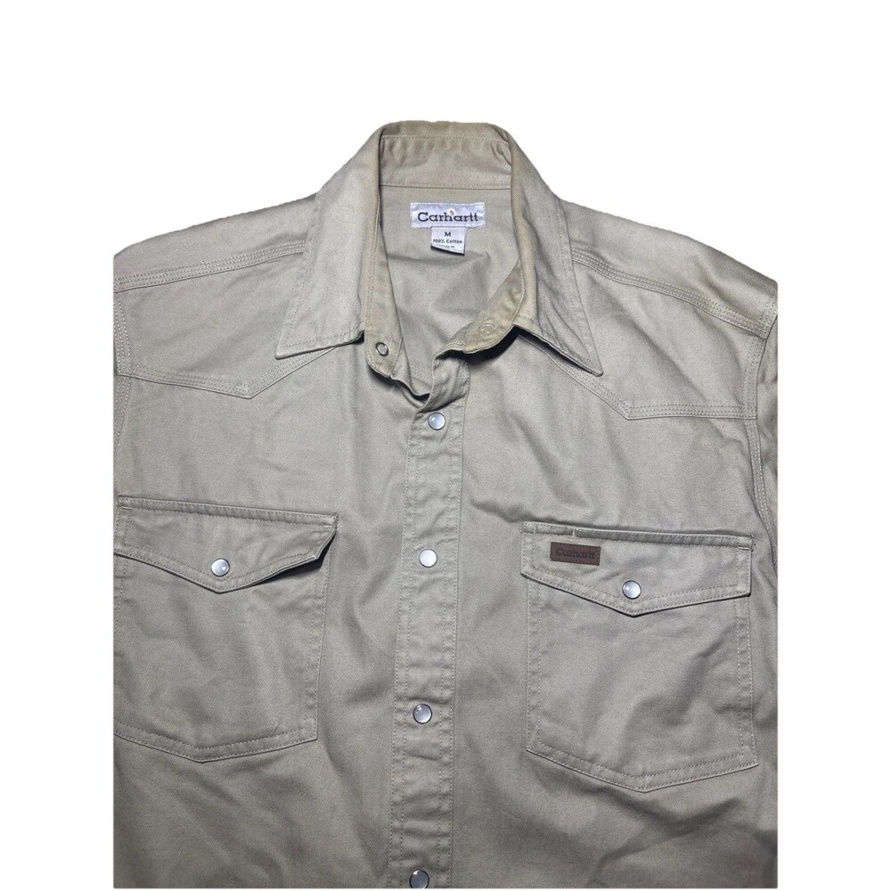 Vintage Carhartt Western Pearl Snap Button Up Shirt Rugged Outdoor Wear Medium - Picture 2 of 6